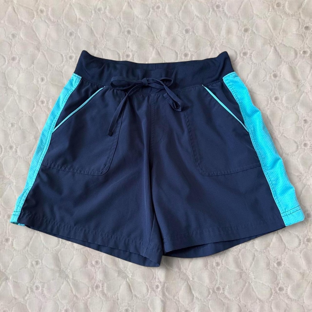 Navy size small Tek Gear blue with light blue/teal side panels athletic shorts